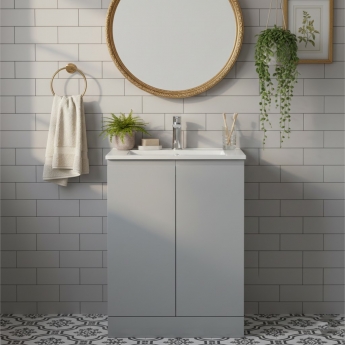 Hudson Reed Urban Floor Standing 2-Door Vanity Unit with Basin 2 Satin Grey - 600mm Wide