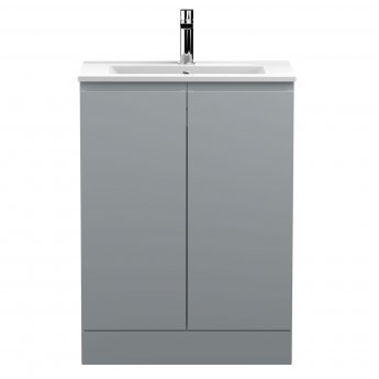 Hudson Reed Urban Floor Standing 2-Door Vanity Unit with Basin 2 Satin Grey - 600mm Wide