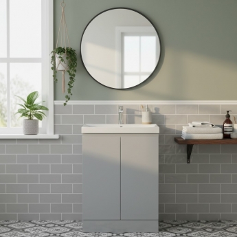 Hudson Reed Urban Floor Standing 2-Door Vanity Unit with Basin 3 Satin Grey - 600mm Wide