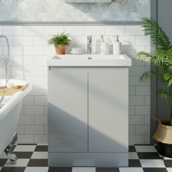 Hudson Reed Urban Floor Standing 2-Door Vanity Unit with Basin 3 Satin Grey - 600mm Wide