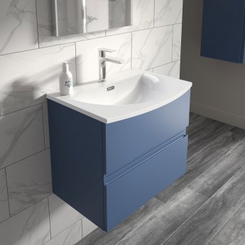 Hudson Reed Urban Wall Hung 2-Drawer Vanity Unit with Basin 4 Satin Blue - 500mm Wide
