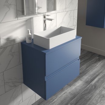 Hudson Reed Urban Wall Hung 2-Drawer Vanity Unit with Worktop 800mm Wide - Satin Blue