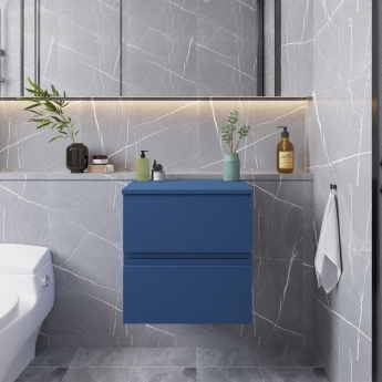 Hudson Reed Urban Wall Hung 2-Drawer Vanity Unit with Worktop 500mm Wide - Satin Blue