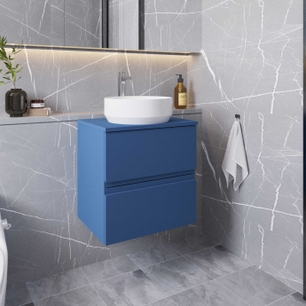 Hudson Reed Urban Wall Hung 2-Drawer Vanity Unit with Worktop 500mm Wide - Satin Blue