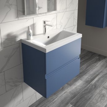Hudson Reed Urban Wall Hung 2-Drawer Vanity Unit with Basin 1 Satin Blue - 800mm Wide