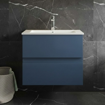 Hudson Reed Urban Wall Hung 2-Drawer Vanity Unit with Basin 2 Satin Blue - 600mm Wide