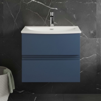 Hudson Reed Urban Wall Hung 2-Drawer Vanity Unit with Basin 4 Satin Blue - 600mm Wide
