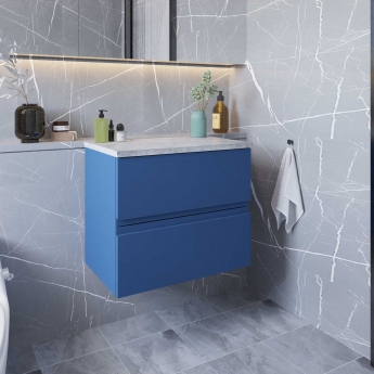 Hudson Reed Urban Wall Hung 2-Drawer Vanity Unit with Bellato Grey Worktop 600mm Wide - Satin Blue