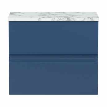 Hudson Reed Urban Wall Hung 2-Drawer Vanity Unit with Carrera Marble Worktop 600mm Wide - Satin Blue | Product Image