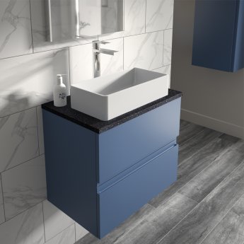 Hudson Reed Urban Wall Hung 2-Drawer Vanity Unit with Sparkling Black Worktop 800mm Wide - Satin Blue