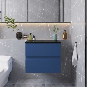 Hudson Reed Urban Wall Hung 2-Drawer Vanity Unit with Sparkling Black Worktop 600mm Wide - Satin Blue