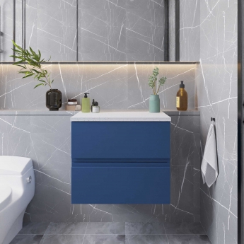 Hudson Reed Urban Wall Hung 2-Drawer Vanity Unit with Sparkling White Worktop 600mm Wide - Satin Blue