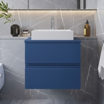 Hudson Reed Urban Wall Hung 2-Drawer Vanity Unit with Worktop 600mm Wide - Satin Blue