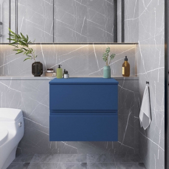 Hudson Reed Urban Wall Hung 2-Drawer Vanity Unit with Worktop 600mm Wide - Satin Blue