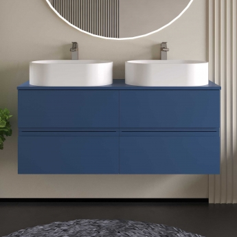 Hudson Reed Urban Wall Hung 4-Drawer Vanity Unit with Worktop 1200mm Wide - Satin Blue