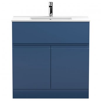 Hudson Reed Urban Floor Standing 2-Door Vanity Unit with Basin 2 Satin Blue - 800mm Wide