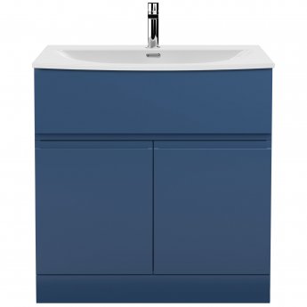 Hudson Reed Urban Floor Standing 2-Door Vanity Unit with Basin 4 Satin Blue - 800mm Wide