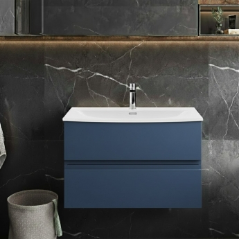 Hudson Reed Urban Wall Hung 2-Drawer Vanity Unit with Basin 4 Satin Blue - 800mm Wide