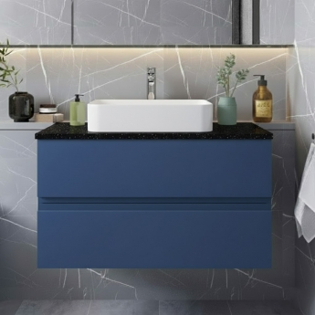 Hudson Reed Urban Wall Hung 2-Drawer Vanity Unit with Sparkling Black Worktop 800mm Wide - Satin Blue