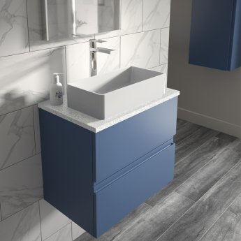 Hudson Reed Urban Wall Hung 2-Drawer Vanity Unit with Sparkling White Worktop 800mm Wide - Satin Blue | Product Image