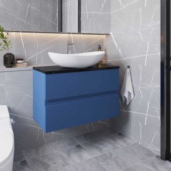 Hudson Reed Urban Wall Hung 2-Drawer Vanity Unit with Sparkling White Worktop 800mm Wide - Satin Blue