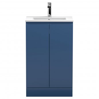 Hudson Reed Urban Floor Standing 2-Door Vanity Unit with Basin 2 Satin Blue - 500mm Wide