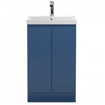 Hudson Reed Urban Floor Standing 2-Door Vanity Unit with Basin 3 Satin Blue - 500mm Wide