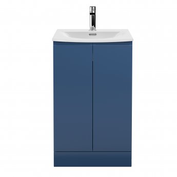 Hudson Reed Urban Floor Standing 2-Door Vanity Unit with Basin 4 Satin Blue - 500mm Wide