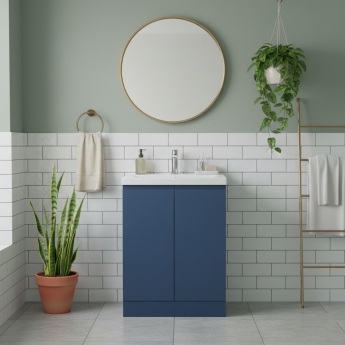 Hudson Reed Urban Floor Standing 2-Door Vanity Unit with Basin 1 Satin Blue - 600mm Wide