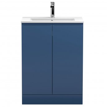 Hudson Reed Urban Floor Standing 2-Door Vanity Unit with Basin 2 Satin Blue - 600mm Wide