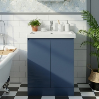 Hudson Reed Urban Floor Standing 2-Door Vanity Unit with Basin 3 Satin Blue - 600mm Wide