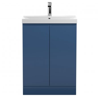 Hudson Reed Urban Floor Standing 2-Door Vanity Unit with Basin 3 Satin Blue - 600mm Wide