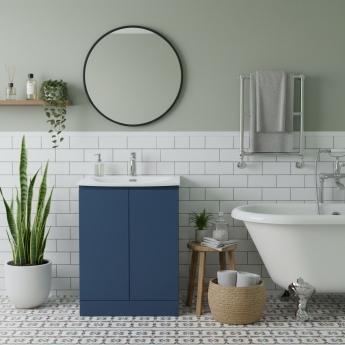 Hudson Reed Urban Floor Standing 2-Door Vanity Unit with Basin 4 Satin Blue - 600mm Wide