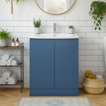 Hudson Reed Urban Floor Standing 2-Door Vanity Unit with Basin 4 Satin Blue - 600mm Wide