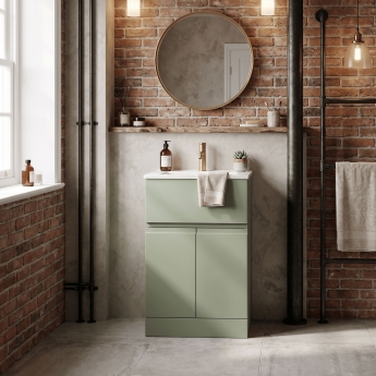 Hudson Reed Urban Floor Standing Vanity Unit with Basin 2 Satin Green - 500mm Wide | Product Image