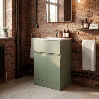 Hudson Reed Urban Floor Standing Vanity Unit with Basin 2 Satin Green - 500mm Wide | Product Image