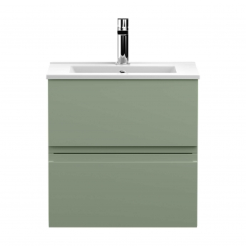 Hudson Reed Urban Wall Hung 2-Drawer Vanity Unit with Basin 2 Satin Green - 500mm Wide