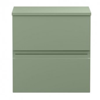 Hudson Reed Urban Wall Hung 2-Drawer Vanity Unit with Worktop 500mm Wide - Satin Green | Product Image