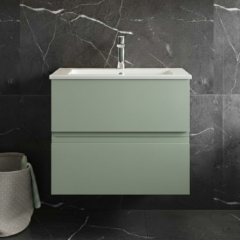 Hudson Reed Urban Wall Hung 2-Drawer Vanity Unit with Basin 2 Satin Green - 600mm Wide