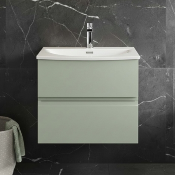 Hudson Reed Urban Wall Hung 2-Drawer Vanity Unit with Basin 4 Satin Green - 600mm Wide