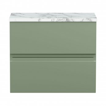 Hudson Reed Urban Wall Hung 2-Drawer Vanity Unit with Carrera Marble Worktop 600mm Wide - Satin Green | Product Image