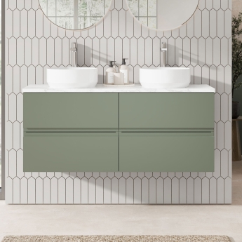 Hudson Reed Urban Wall Hung 4-Drawer Vanity Unit with Carrara Marble Worktop 1200mm Wide - Satin Green | Product Image