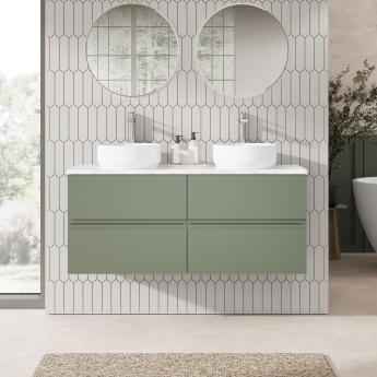 Hudson Reed Urban Wall Hung 4-Drawer Vanity Unit with Carrara Marble Worktop 1200mm Wide - Satin Green | Product Image