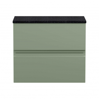 Hudson Reed Urban Wall Hung 2-Drawer Vanity Unit with Sparkling Black Worktop 600mm Wide - Satin Green
