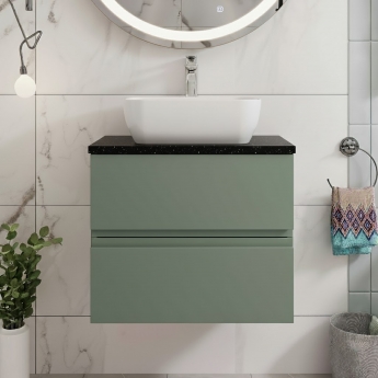 Hudson Reed Urban Wall Hung 2-Drawer Vanity Unit with Sparkling Black Worktop 600mm Wide - Satin Green