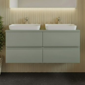Hudson Reed Urban Wall Hung 4-Drawer Vanity Unit with Worktop 1200mm Wide - Satin Green
