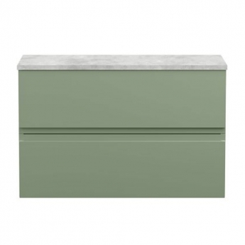 Hudson Reed Urban Wall Hung 2-Drawer Vanity Unit with Bellato Grey Worktop 800mm Wide - Satin Green
