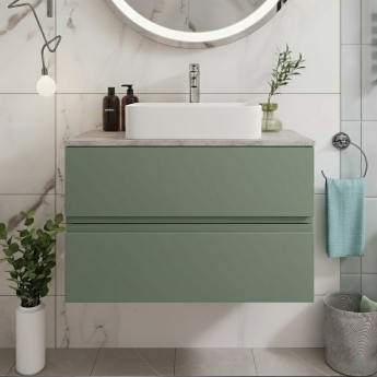 Hudson Reed Urban Wall Hung 2-Drawer Vanity Unit with Bellato Grey Worktop 800mm Wide - Satin Green