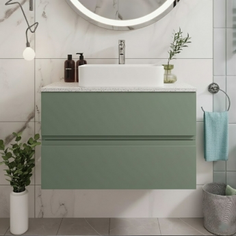 Hudson Reed Urban Wall Hung 2-Drawer Vanity Unit with Sparkling White Worktop 800mm Wide - Satin Green