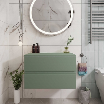 Hudson Reed Urban Wall Hung 2-Drawer Vanity Unit with Worktop 800mm Wide - Satin Green
